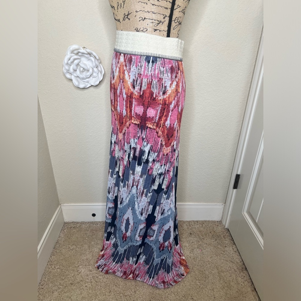 Anthropologie Vanessa Virginia Ikat Textured Pleated Maxi Skirt L - Picture 7 of 16